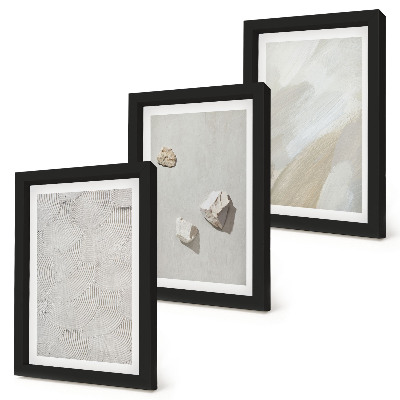 Tríptico enmarcado Arena, piedras y texturas de pintura modernas
