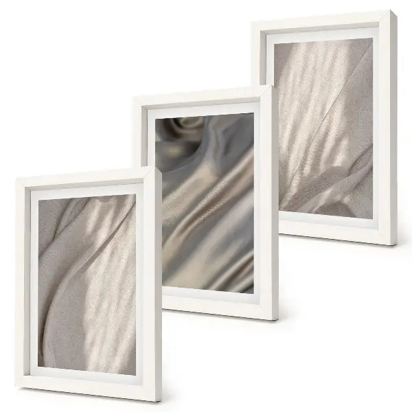 Juego de 3 cuadros decorativos con primer plano de estructuras de tela natural al estilo bohemio