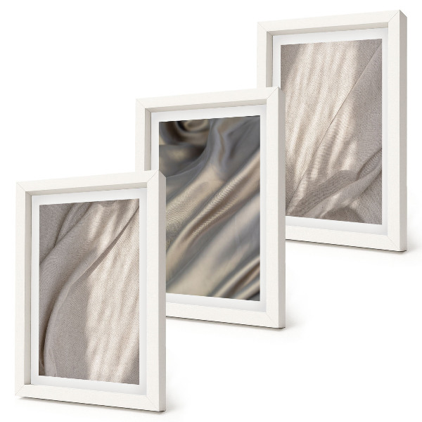 Juego de 3 cuadros decorativos Primer plano de estructuras de tela natural al estilo bohemio.