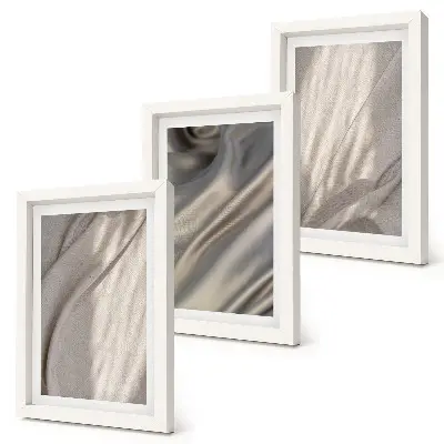Juego de 3 cuadros decorativos con primer plano de estructuras de tela natural al estilo bohemio