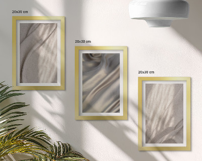 Juego de 3 cuadros decorativos Primer plano de estructuras de tela natural al estilo bohemio.