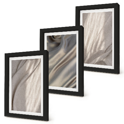 Juego de 3 cuadros decorativos Primer plano de estructuras de tela natural al estilo bohemio.