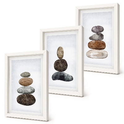 Tríptico enmarcado Montones de piedras, pintura minimalista boho
