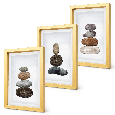 Tríptico enmarcado Montones de piedras, pintura minimalista boho