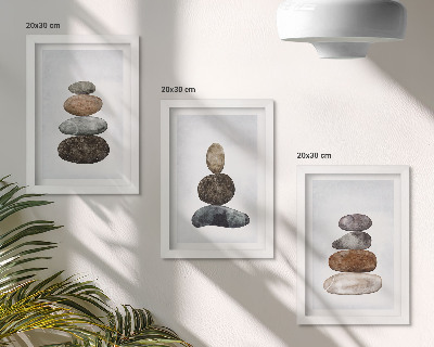 Tríptico enmarcado Montones de piedras, pintura minimalista boho
