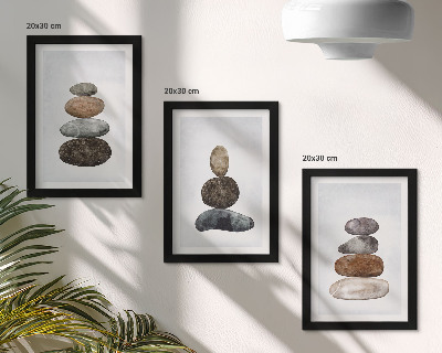 Tríptico enmarcado Montones de piedras, pintura minimalista boho