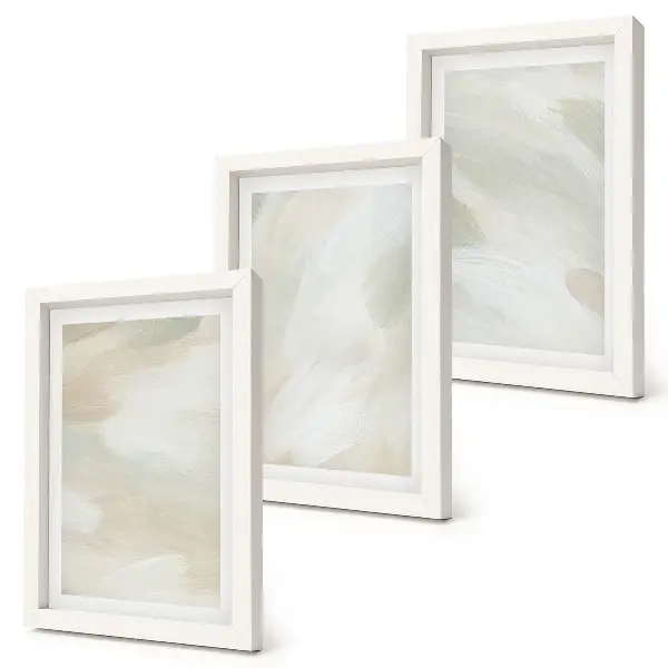 Tríptico enmarcado de pinturas abstractas diseño brillante sobre lienzo con delicado estilo bohemio