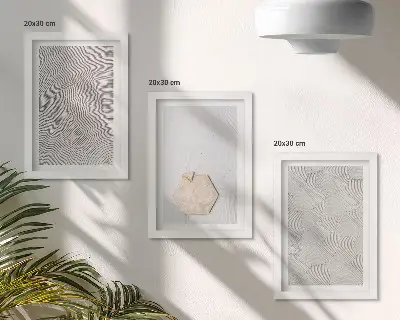 Tríptico enmarcado diseño de texturas ligeras sobre arena con estilo bohemio