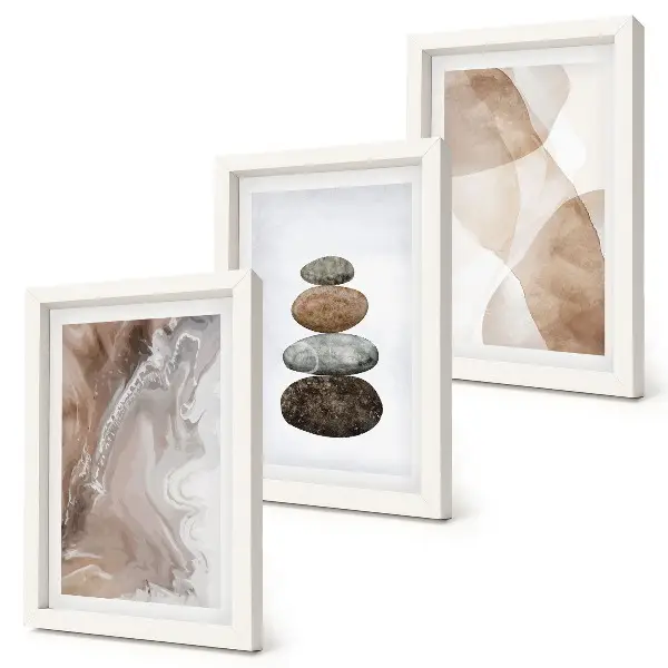 Juego de 3 cuadros decorativos con estructuras pintadas y formas abstractas en tonos pastel