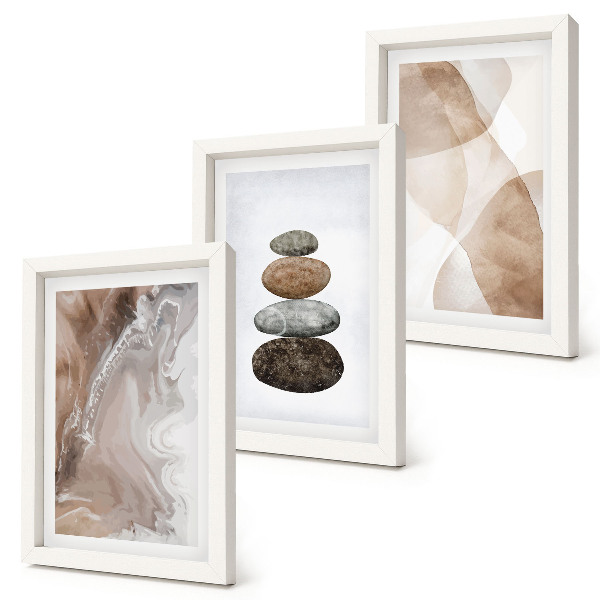 Juego de 3 cuadros decorativos Estructuras pintadas con formas abstractas en colores pastel.