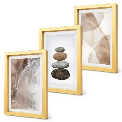 Juego de 3 cuadros decorativos con estructuras pintadas y formas abstractas en tonos pastel