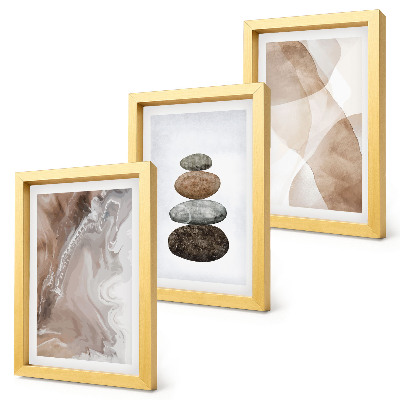 Juego de 3 cuadros decorativos Estructuras pintadas con formas abstractas en colores pastel.