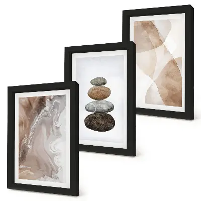 Juego de 3 cuadros decorativos con estructuras pintadas y formas abstractas en tonos pastel