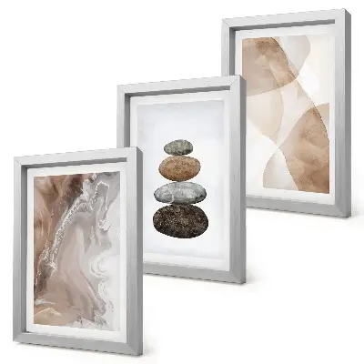 Juego de 3 cuadros decorativos con estructuras pintadas y formas abstractas en tonos pastel