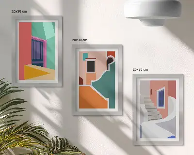 Ilustraciones de edificios de estilo moderno tríptico enmarcado