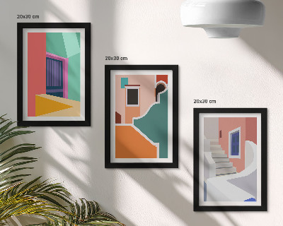 Tríptico enmarcado Ilustraciones coloridas de edificios de estilo moderno