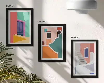 Ilustraciones de edificios de estilo moderno tríptico enmarcado