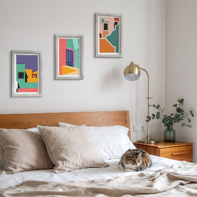 Juego de 3 cuadros decorativos Ilustraciones coloridas de la ciudad en un estilo moderno.