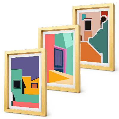 Juego de 3 cuadros decorativos Ilustraciones coloridas de la ciudad en un estilo moderno.