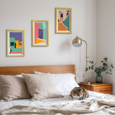 Juego de 3 cuadros decorativos Ilustraciones coloridas de la ciudad en un estilo moderno.