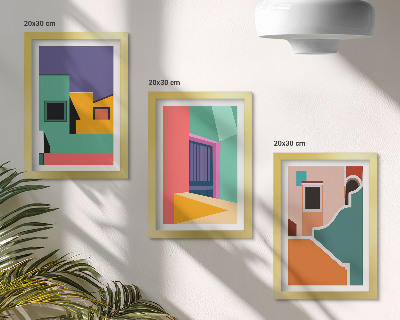 Juego de 3 cuadros decorativos Ilustraciones coloridas de la ciudad en un estilo moderno.