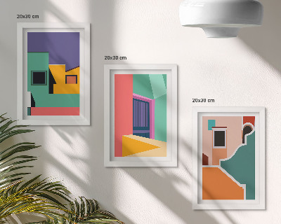 Juego de 3 cuadros decorativos Ilustraciones coloridas de la ciudad en un estilo moderno.