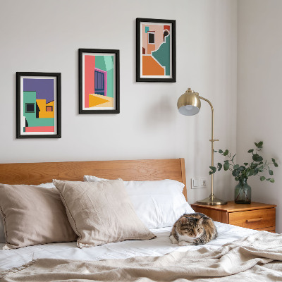 Juego de 3 cuadros decorativos Ilustraciones coloridas de la ciudad en un estilo moderno.