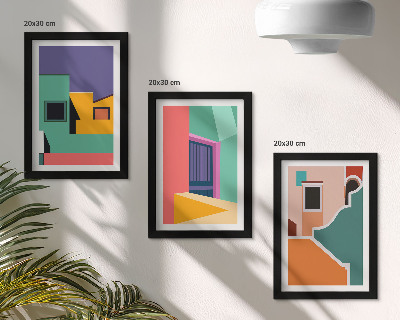 Juego de 3 cuadros decorativos Ilustraciones coloridas de la ciudad en un estilo moderno.