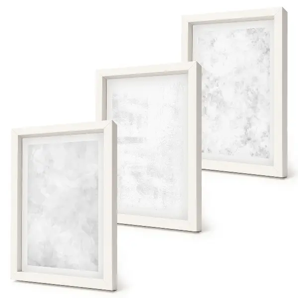 Tríptico enmarcado puntos blancos sobre fondo minimalista en lienzo