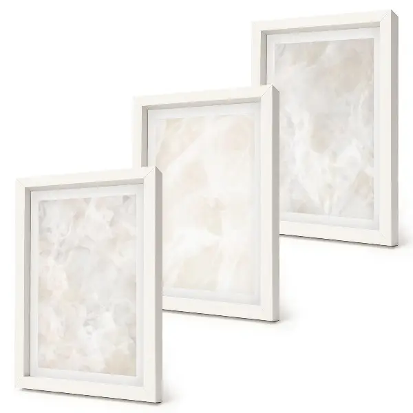 Juego de 3 cuadros decorativos con diseño de estructuras de piedra en mármol blanco tonos pastel