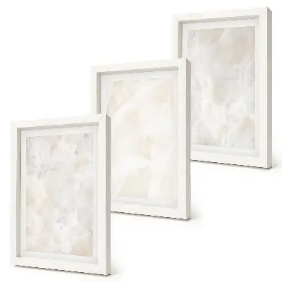 Juego de 3 cuadros decorativos con diseño de estructuras de piedra en mármol blanco tonos pastel
