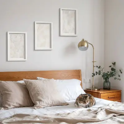 Juego de 3 cuadros decorativos con diseño de estructuras de piedra en mármol blanco tonos pastel