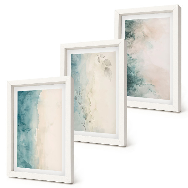Juego de 3 cuadros decorativos Acuarelas derramadas sobre lienzo, estilo minimalista