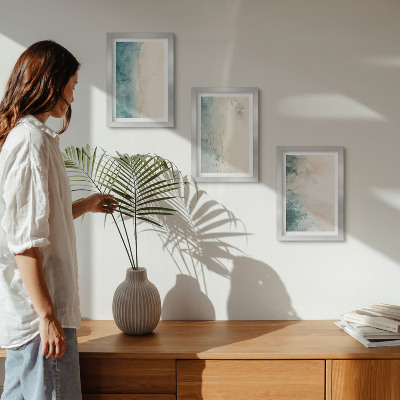 Juego de 3 cuadros decorativos Acuarelas derramadas sobre lienzo, estilo minimalista