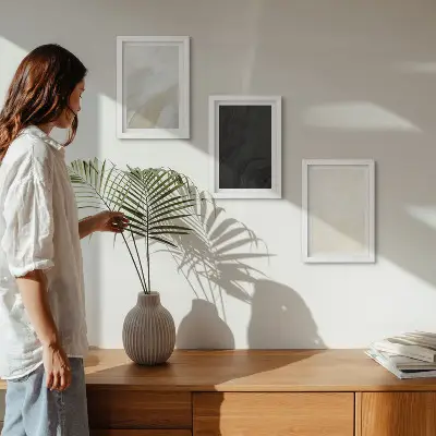 Juego de 3 cuadros decorativos con estructuras en diferentes tonalidades de minimalismo