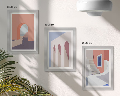 Tríptico enmarcado Ilustraciones de arquitectura urbana en estilo minimalista.