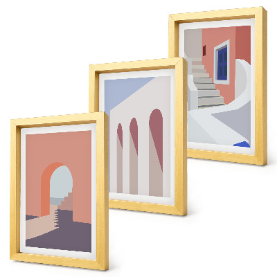 Tríptico enmarcado Ilustraciones de arquitectura urbana en estilo minimalista.