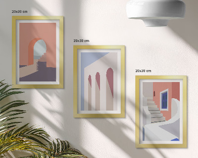 Tríptico enmarcado Ilustraciones de arquitectura urbana en estilo minimalista.