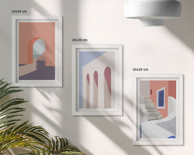 Tríptico enmarcado Ilustraciones de arquitectura urbana en estilo minimalista.
