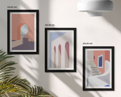 Tríptico enmarcado Ilustraciones de arquitectura urbana en estilo minimalista.