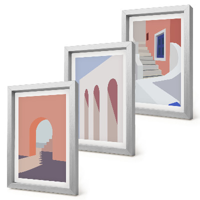 Tríptico enmarcado Ilustraciones de arquitectura urbana en estilo minimalista.