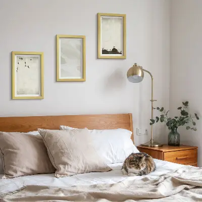 Tríptico enmarcado decoración minimalista con pájaros, rocas y pinceladas