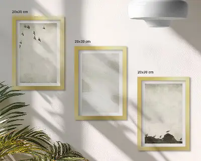 Tríptico enmarcado decoración minimalista con pájaros, rocas y pinceladas