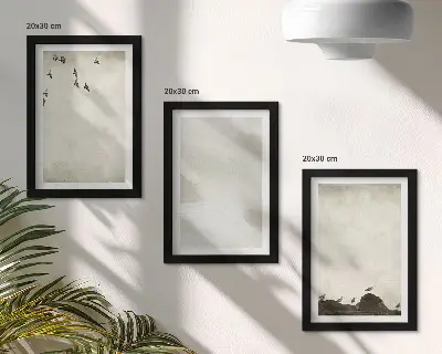Tríptico enmarcado decoración minimalista con pájaros, rocas y pinceladas