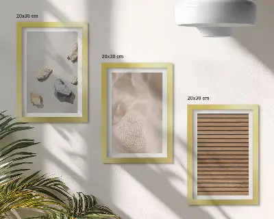 Juego de 3 cuadros decorativos con texturas de piedras, madera y tela