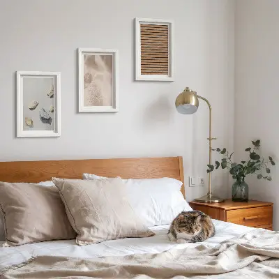 Juego de 3 cuadros decorativos con texturas de piedras, madera y tela