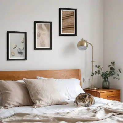 Juego de 3 cuadros decorativos con texturas de piedras, madera y tela