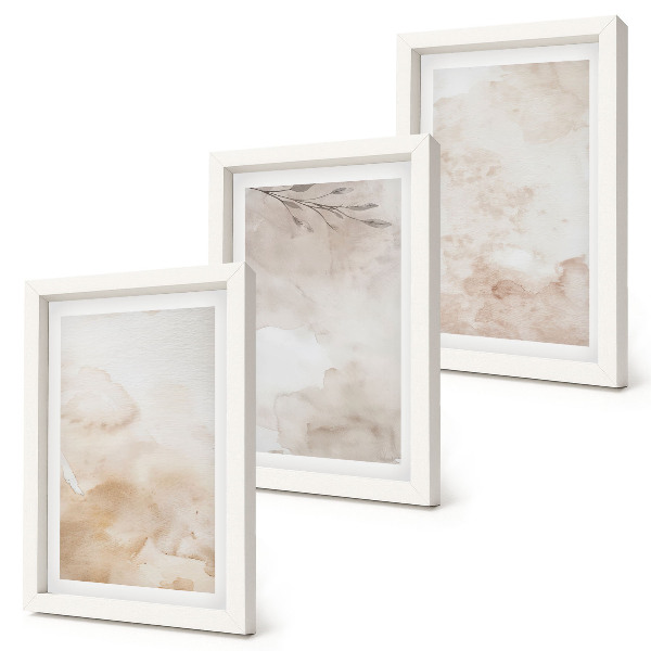 Juego de 3 cuadros decorativos Manchas y hojas de acuarela en tonos pastel.