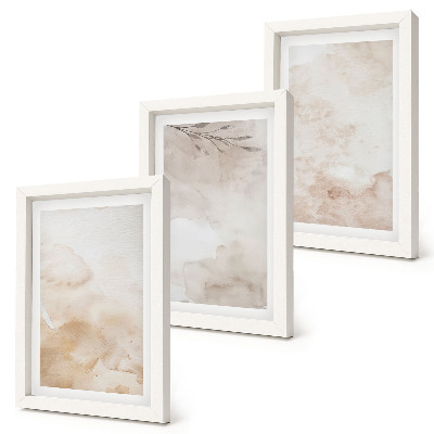 Juego de 3 cuadros decorativos Manchas y hojas de acuarela en tonos pastel.