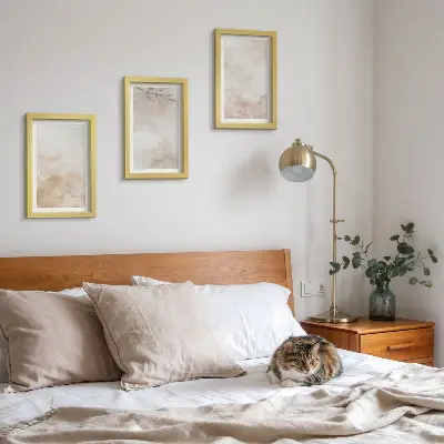 Juego de 3 cuadros decorativos con diseño de manchas y hojas de acuarela en tonos pastel